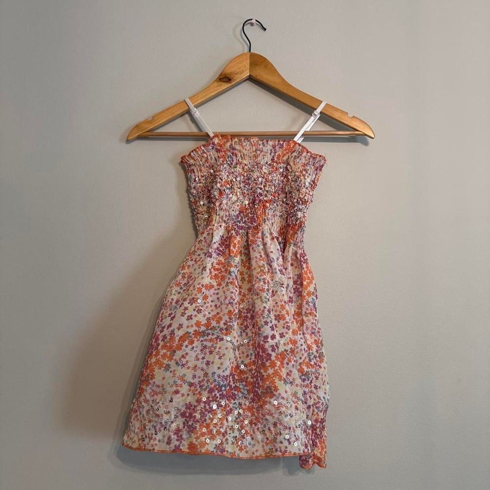 Vintage Y2K Beautees Smocked Floral Sequin Tank Top - Picture 1 of 4